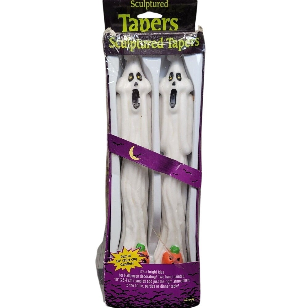 Sculptured Tapers Ghost Shaped Halloween Candles Pumpkin Scary Boo Vtg